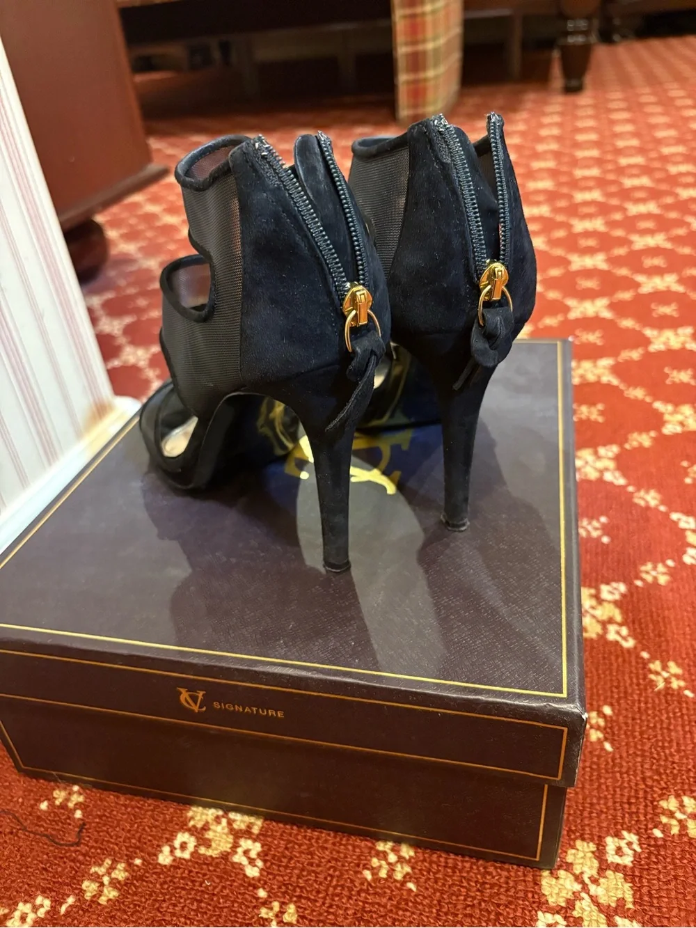 Vince Camuto Black Mesh Multi-Strap Stiletto Sandals